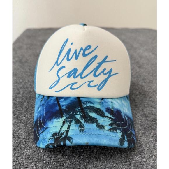Salt Life Trucker Hat Live Salty Palm Tree Beach Ocean Blue Mesh Snapback Cap OS - Picture 2 of 7